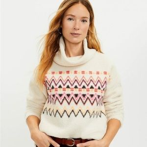 LOFT Fair Isle Southwestern Sherpa Funnel Neck Sweater Size Medium NWT